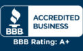 BBB rating card in blue color and white background