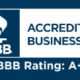 BBB rating card in blue color and white background