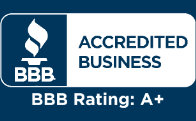 BBB rating card in blue color and white background