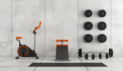 Modern room with gym equipment.